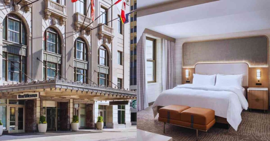 Luxury Romantic Hotels in Detroit for Couples Getaway. Elegant room at The Westin Book Cadillac Detroit, MI