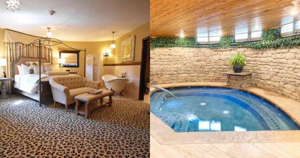 Luxury Romantic Hotels in Detroit for Couples Getaway. Romantic room with a luxury bath tub in The Detroit Club, MI