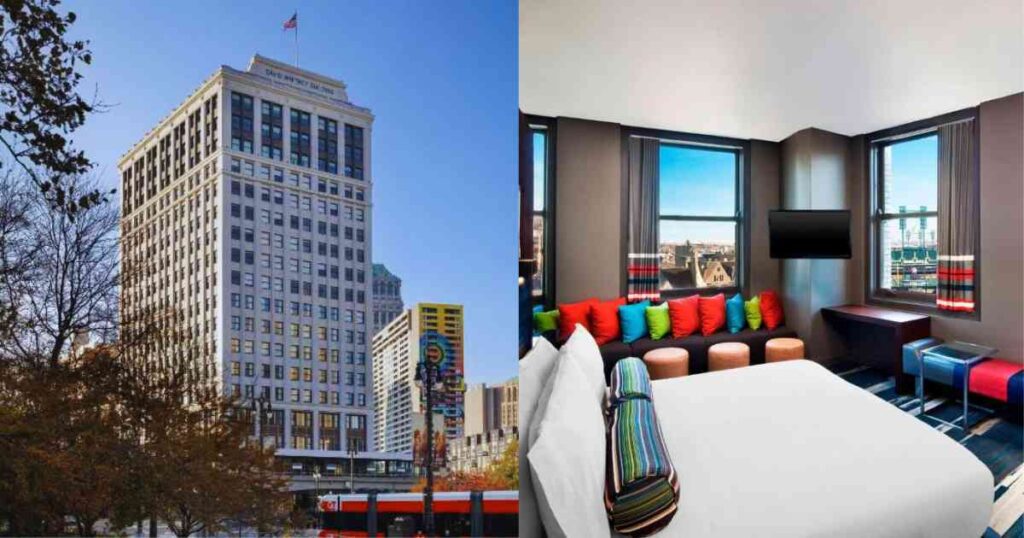 Luxury Romantic Hotels in Detroit for Couples Getaway. The luxury lobby at Aloft Detroit at The David Whitney, MI